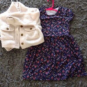 Floral dress w/t cute sherpa crop jacket